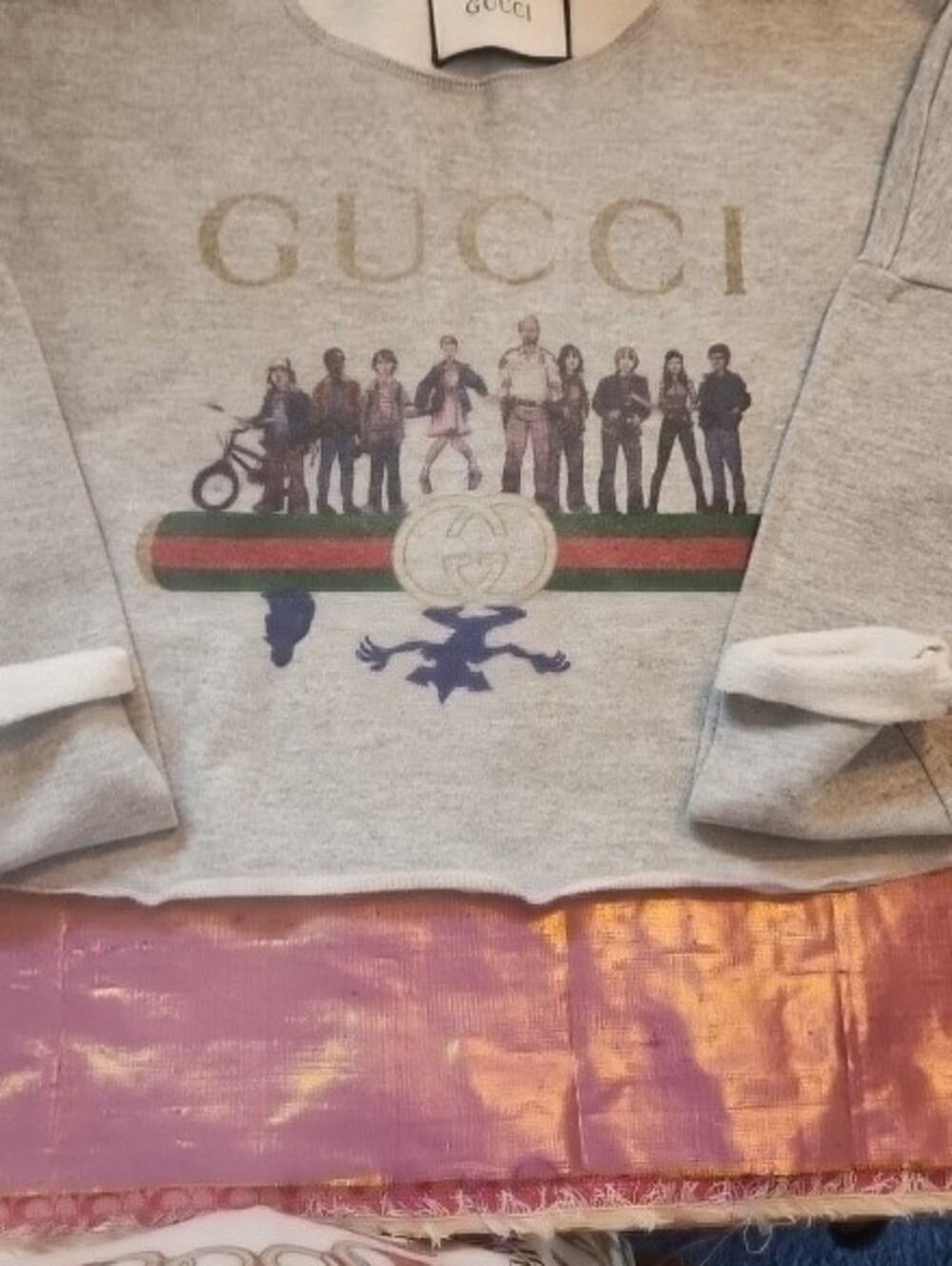 Gucci Womans Light Gray Logo Stripe Graphic Sweatshirt - Picture 2 of 12